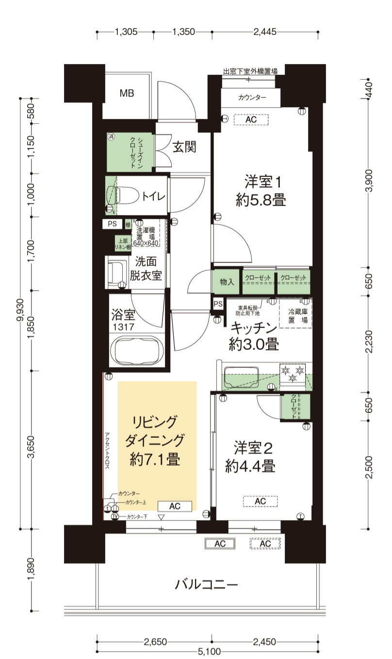 L1タイプ｜『カーメスト大蔵の杜』の間取り図